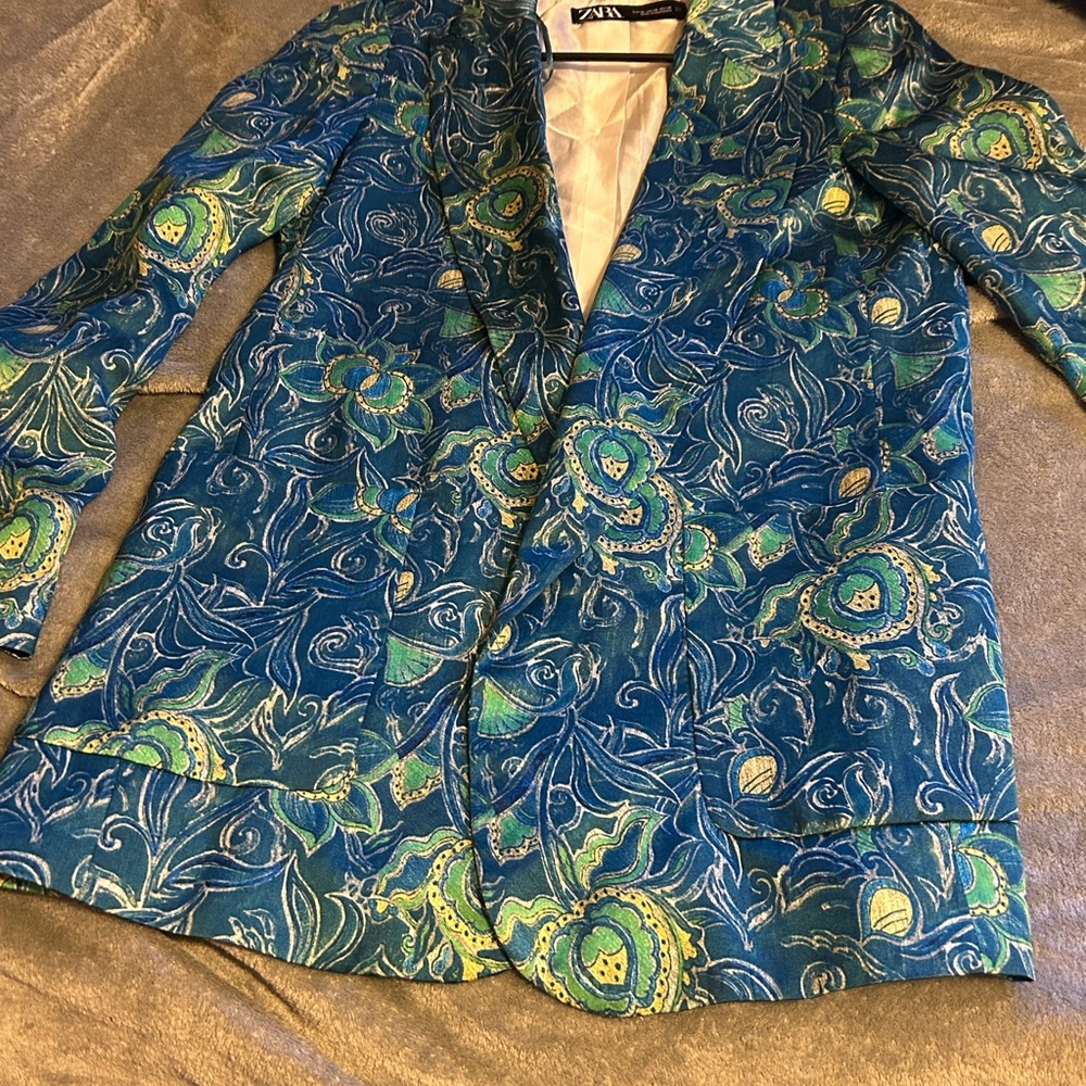 Zara Blue and Green Paisley Blazer